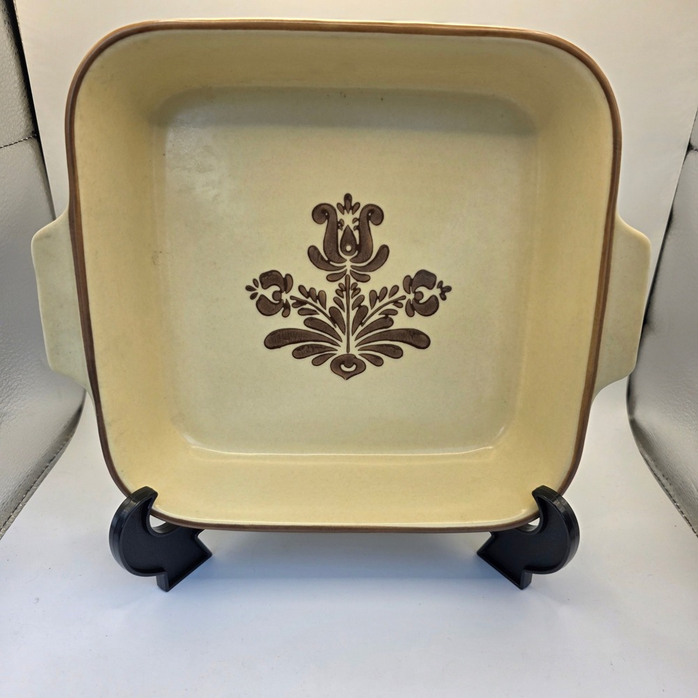 Vintage Pfaltzgraff Village 2 Quart Square Baker 8 Inch Stoneware Brown Floral